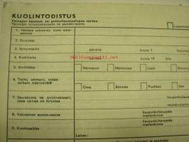Kuolintodistus -käyttämätön lomake 1960-luvulta