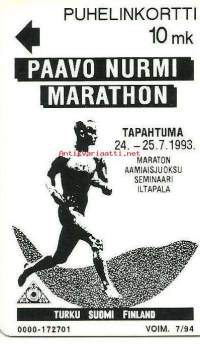 Puhelinkortti D44  Paavo Nurmi Marathon 1993