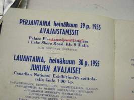 Canadan Suomalaisten XVI Laulu-, Urheilu- ja Osuustoimintajuhlat Heinäkuun 29, 30, 31 p. 1955 Toronto, Ontario -ohjelmavihko