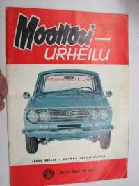 Moottoriurheilu 1965 nr 2, sis. mm. seuraavat artikkelit / kuvat, mainokset; Isuzu Bellett kansikuva, Leningrad-Helsinki jääspeedway, Elefantentreffen, SA ajaa