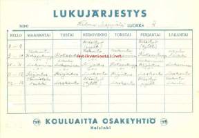 Lukujärjestys 1950 -  Kouluaitta Oy Helsinki