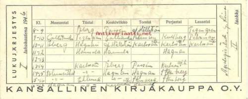 Lukujärjestys 1946 -  Kansallinen Kirjakauppa Oy