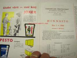 Tikkurilan Väritehtaat hinnasto 1964 nr 1