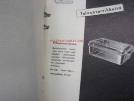 Oy Plastex Ab -tuoteluettelo 1950-luvulta, sisältää taloustarvikkeita, leikkikaluja