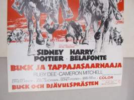 Buck ja tappajasaarnaaja - Buck och djävulsprästen -elokuvajuliste, Sidney Poitier, Harry Belafonte, Ruby Dee
