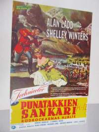 Punatakkien sankari - Rödrockarnas hjälte -elokuvajuliste, Alan Ladd, Shelley Winters, Raoul Walsh