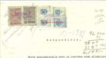 Asiakirja leimamerkein  - Kauppakirja Piikkiö 1952, 10 sivua, 8 leimaveromerkkiä
