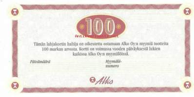 Alko, 100 mk lahjakortti, blanko