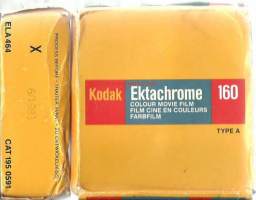Kodak  Ektachrome 160 movie film ELA 464 15 m, avaamaton filmirulla tuotepakkaus, dev before 6/81 , filmi metallikotelossa
