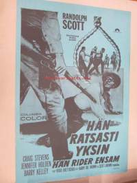 Hän ratsasti yksin - Han rider ensam -elokuvajuliste, Randolph Scott, Craig Stevens, Budd Boetticher