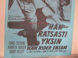 Hän ratsasti yksin - Han rider ensam -elokuvajuliste, Randolph Scott, Craig Stevens, Budd Boetticher