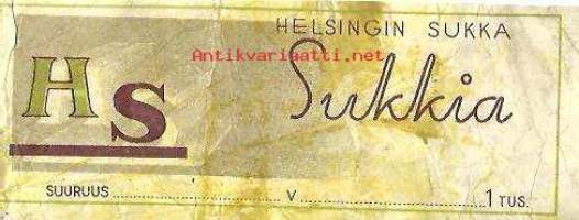 Sukkia - Helsingin Sukka - tuote-etiketti n 30-luku