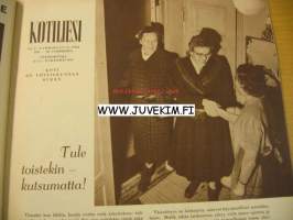 Kotiliesi 1955 nr 2 , tammikuu . Aiheita  kiiltävät kihlat, Saivo koko sivun värimainos. Takakannessa UPO pulsaattoripesukone -mainos,