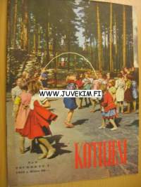 Kotiliesi 1955 nr 9,toukokuu ajankuvaa kesämökki vai auto? tunnettuja naisia: Kersti Vuorjoki, Asko Colette tuolin mainos, äitienpäivälounas,