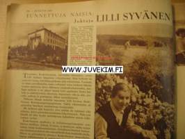 Kotiliesi 1955 nr 15, elokuu ajankuvaa ja mainoksia Tunnettuja naisia: Lilli Syvänen. Tapiolan sisustusnäyttely, artikkeli ja 9 kuvaa.