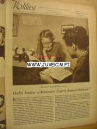 Kotiliesi 1950 nr 20 -mm. Vilho Elovaaran perhe, Sylvi Visapää, Takakannessa piirretty Silo-mainos. 1950-luvun valaisimia, Huonekaluja, sisustuksia ym tässä