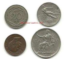 Italia - 5 cent  -34, 20 cent  -11, 20 cent  -18 ja 1 Lira -24