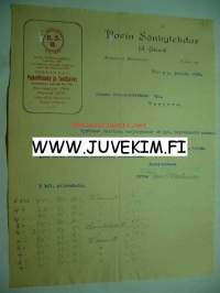 Porin sänkytehdas &amp; Ekvwall  Pori 4.12.1923 -asiakirja