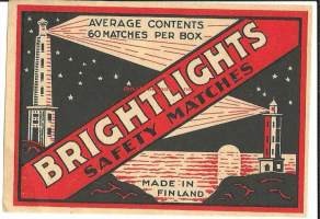 Brightlights made in Finland, punttikoko - tulitikkuetiketti