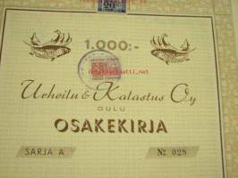 Urheilu &amp; Kalastus Oy, sarja A 1000 mkn nr 28, Oulu 5.6.1930, E.W. Paasivaara -osakekirja