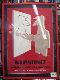 Kipsonit - tulenkestävä rakennuslevy - Myllykosken Paperitehdas Oy -mainosjuliste, piirtänyt P.O. Nyström