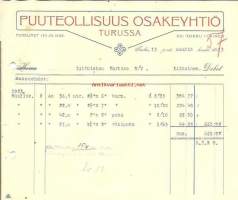 Puuteollisuus Oy 1923 - firmalomake