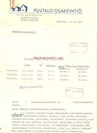 Puutalo Oy 1940 - firmalomake  3 kpl , hinnasto