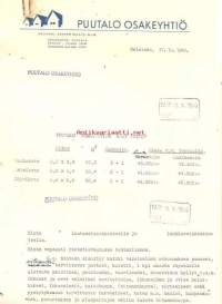 Puutalo Oy 1940 - firmalomake  3 kpl , hinnasto