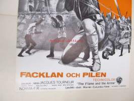 Liekki ja nuoli - Facklan och pilen -elokuvajuliste, Burt Lancaster, Virginia Mayo, Jacques Tourneur