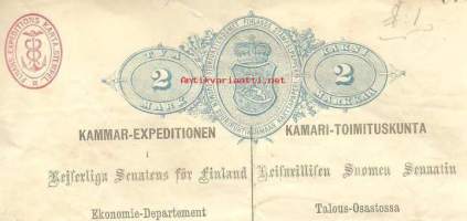 Keisarillisen Suomen Kamari-Toimituskunnan Talousosasto tekee tiettäväksi -Kammar-Expedition Kejserliga Senatens för Finland  1889