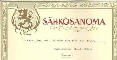 Sähkösanoma, Turku 1945 - telegram