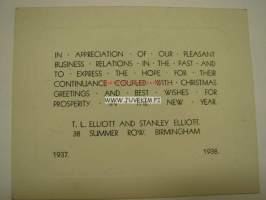 T.L. Elliot, Birmingham -joulukortti 1937