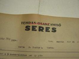 Tehdas Oy Seres, Turku / Niilo Tunturi, Turku, 26.11.1929 -asiakirja