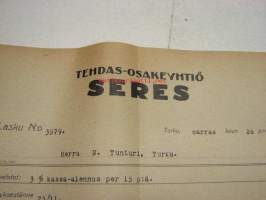 Tehdas Oy Seres, Turku / Niilo Tunturi, Turku, 26.11.1929 -asiakirja