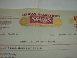 Tehdas Oy Seres, Turku / Niilo Tunturi, Turku, 20.11.1929 -asiakirja