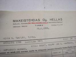 Makeistehdas Oy Hellas, Turku / Niilo Tunturi, Turku, 20.6.1930 -asiakirja