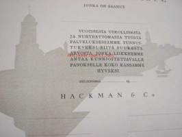 Hackman &amp; Co -kunniakirja, kuvan piirtänyt Bruno Tuukkanen, käyttämätön