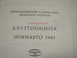 Teknokemiallisia tuotteita, käyttöohjeita, hinnasto 1961 / Teknokemiska preparat