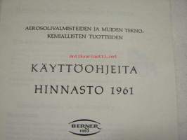 Teknokemiallisia tuotteita, käyttöohjeita, hinnasto 1961 / Teknokemiska preparat