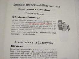 Teknokemiallisia tuotteita, käyttöohjeita, hinnasto 1961 / Teknokemiska preparat