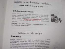 Teknokemiallisia tuotteita, käyttöohjeita, hinnasto 1961 / Teknokemiska preparat