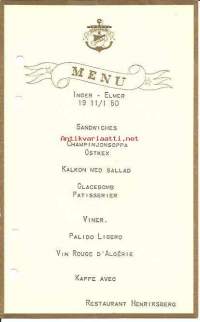 Menu - Restaurant Henriksberg 1.11.1950 - ruokalista