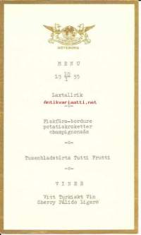 Menu - Grand Hotel Haglund Göteborg  1.10.1959 - ruokalista