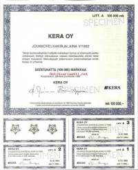 Kera Oy Joukkovelkakirjalaina V/1992 100 000 mk Kuopio 9.12.1992, specimen joukkovelkalaina