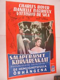 Salaperäiset korvarenkaat - De hemlighetsfulla örhängena -elokuvajuliste, Charles Boyer, Danielle Darrieux, Max Ophuls