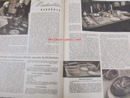 Kotiliesi 1942 nr 4. Helmikuu 1942. Aiheita: kukkakuvioita huonekaluissa, hankien keskelle luomme lämpölavan, maakuntain herkkuja Kalevalan päivään, pukisitko