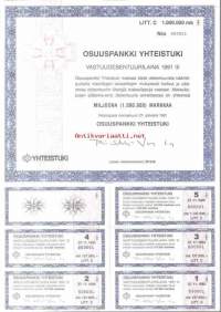 Osuuspankki Yhteistuki   Vastuudebentuurilaina  1991 III    1 000 000 mk  Helsinki 27.3.1991,   specimen   depentuurilaina