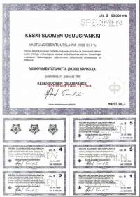 Keski-Suomen Osuuspankki  Vastuudebentuurilaina   50 000 mk, Jyväskylä 31.12.1993  debentuurilaina