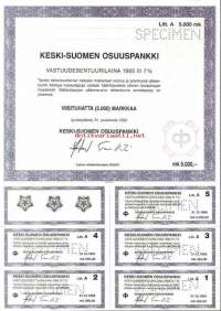 Keski-Suomen Osuuspankki  Vastuudebentuurilaina  1993 III  5000 mk, Jyväskylä 31.12.1993  debentuurilaina