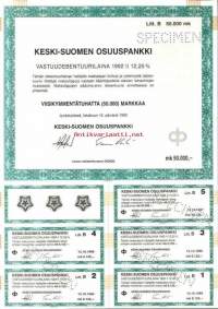 Keski-Suomen Osuuspankki  Vastuudebentuurilaina  1992 II  50 000 mk, Jyväskylä 12.10.1992  debentuurilaina